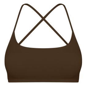 Women Cross Back Sport Bras Padded Strappy Crop Open Back Low Impact Bras Sexy Fitness Tank Tops with Removable Pads Thin Straps for Gym Yoga Workout (Option: Brown_S)