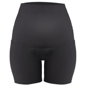 Women Maternity Shorts Seamless Pregnancy Underwear Shapewear Fitness Yoga Running Shorts High Waist Over The Belly Pants with Two Side Pockets (Option: BLK 2XL)