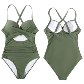 Women’s One Piece Swimsuit Beachwear Swimwear Tummy Control Cutout High Waist Bathing Suit Wrap (Option: Green_S)
