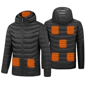 Heated Jacket Electric Heating Coat Lightweight Winter Hooded Jacket with 3-Level Heating Modes 8 Heating Zones Detachable Zipper Hood (Option: XL)