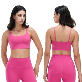 Women Strap Sport Bras Padded Strappy Crop Square Neck Low Impact Bras Sexy Fitness Tank Tops with Removable Pads Flat Straps for Gym Yoga Workout Run (Option: Pink_XL)