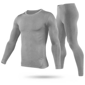 Men Thermal Underwear Set Long Johns Pants Long Sleeve Soft Underwear Kit Top Bottom Winter Sports Suits (Option: Grey_M)