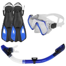 Snorkeling Gear Mask Fin Snorkel Set with Diving Mask Dry Top Snorkel Adjustable Swim Fins for Swimming Snorkeling Travel Diving (Option: S - M_Blue)