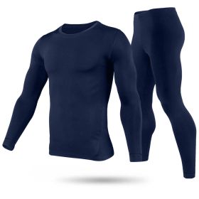 Men Thermal Underwear Set Long Johns Pants Long Sleeve Soft Underwear Kit Top Bottom Winter Sports Suits (Option: Navy 2XL)