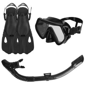 Snorkeling Gear Mask Fin Snorkel Set with Diving Mask Dry Top Snorkel Adjustable Swim Fins for Swimming Snorkeling Travel Diving (Option: S - M_Black)