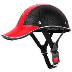 Safety Bicycle Helmet Adjustable Windproof Bike Helmet Sunshade Baseball Cap Anti-UV Cycling Motorcycle Hat Leather Helmet (Option: Red)