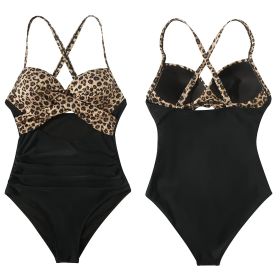 Women’s One Piece Swimsuit Beachwear Swimwear Tummy Control Cutout High Waist Bathing Suit Wrap (Option: Leopard_S)