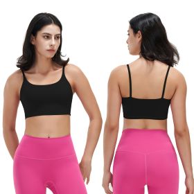 Women Strap Sport Bras Padded Strappy Crop Square Neck Low Impact Bras Sexy Fitness Tank Tops with Removable Pads Flat Straps for Gym Yoga Workout Run (Option: Black_XL)