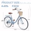 7 Speed City Bike With Basket , Steel Frame,Multiple Colors 26 Inch Girls Bicycle