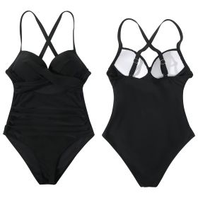 Women’s One Piece Swimsuit Beachwear Swimwear Tummy Control Cutout High Waist Bathing Suit Wrap (Option: Black_S)