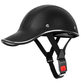 Safety Bicycle Helmet Adjustable Windproof Bike Helmet Sunshade Baseball Cap Anti-UV Cycling Motorcycle Hat Leather Helmet (Option: Black)